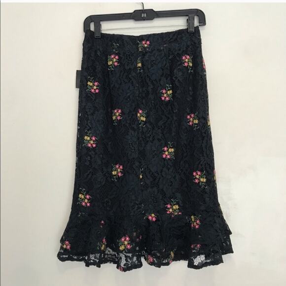 ZARA Embroidered Ruffle Hem Lace Modest Pencil Skirt Black - Picture 7 of 7